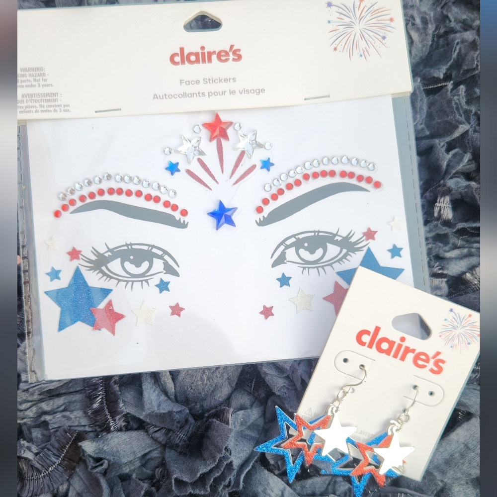 4th of JULY Earrings and Stickers For Face